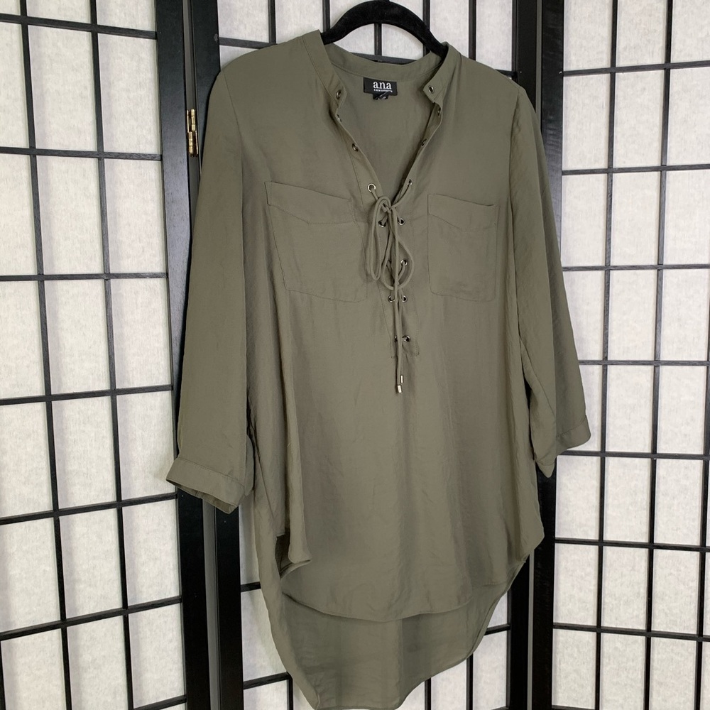 Olive Green Lace Criss Cross Shear Blouse